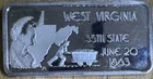 *HAMILTON MINT* 1oz .999 Silver Bullion *WEST VIRGINIA* 35th State Art Bar ECC&C