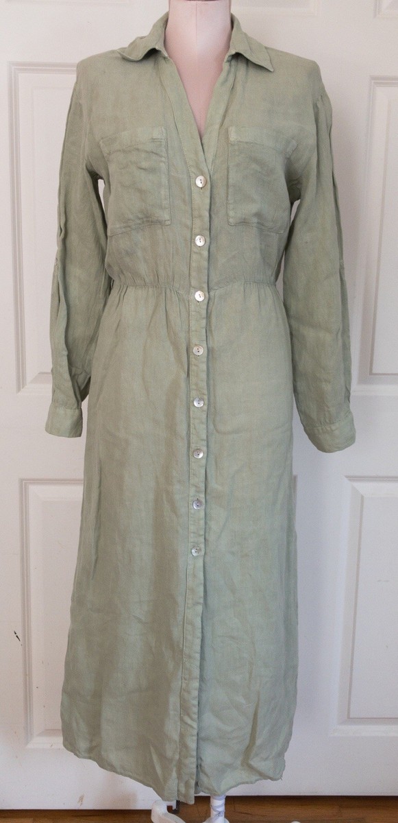 Zara 100% Linen Shirt Dress SMALL Long Sleeve Khaki Green Button Front NWOT | eBay Zara 100% Linen Shirt Dress SMALL Long Sleeve Khaki Green Button Front NWOT | eBay