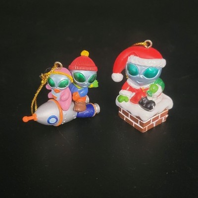 Vtg 1997 Fame Master Alien Q Christmas Ornaments Lot Santa Chimney Rocket 90s