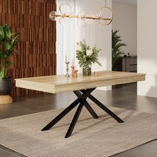 Extendable Dining Table 140-180cm w/ Cross Leg & Thickened MDF Top Oak Finish