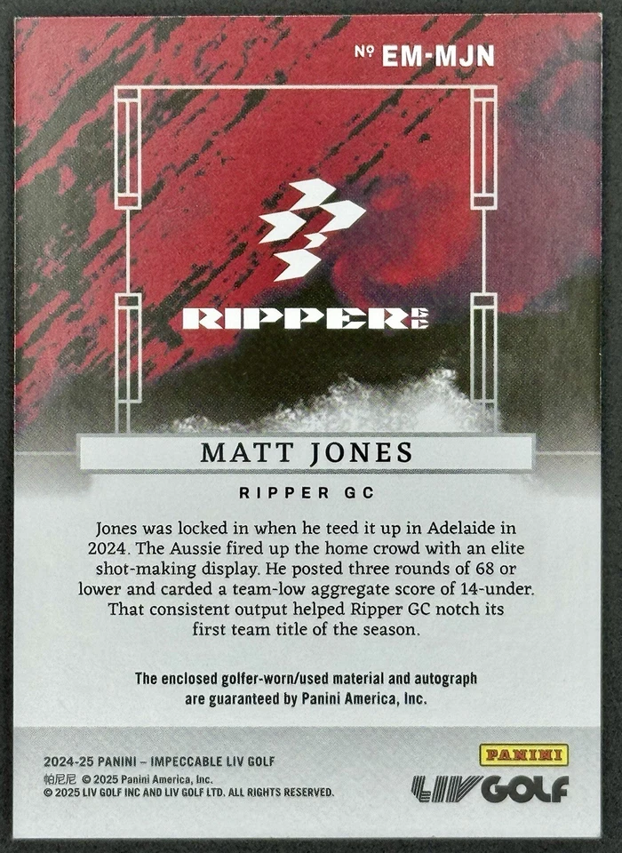 MATT JONES ROOKIE CARD AUTO /7 GOLFER USED 2024-25 Panini Impeccable LIV Golf RC - Image 2 of 2
