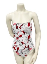 Jantzen Strapless One Piece Swimsuit S White Red Black Floral Bandeau Padded