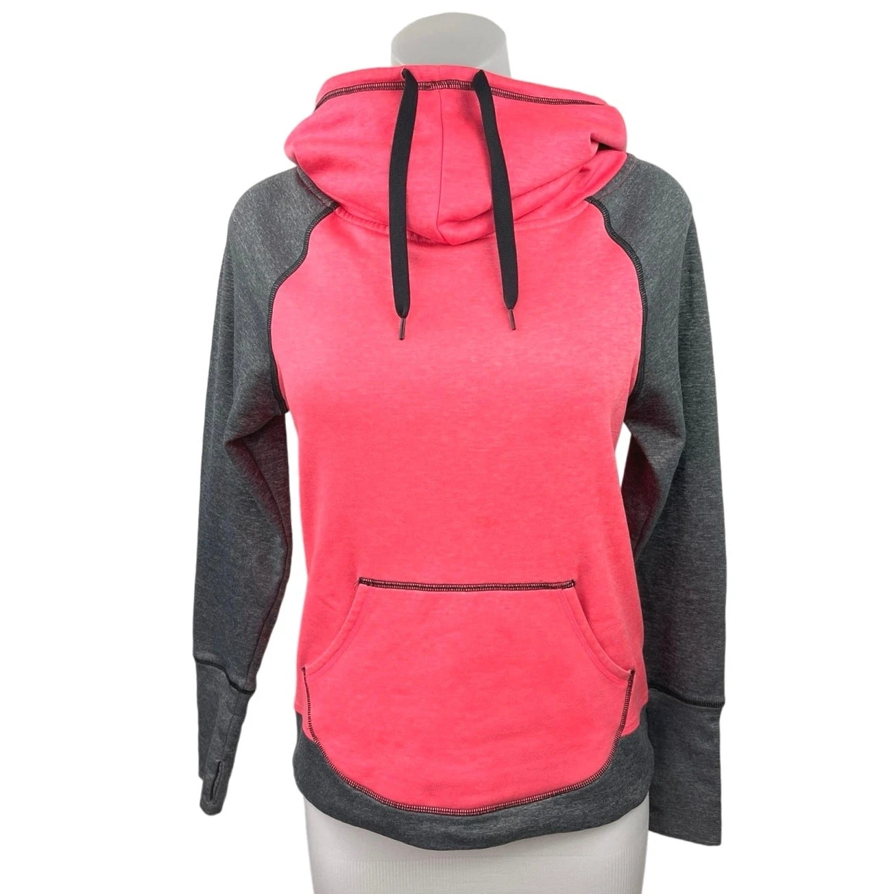 Champion Duo Dry Pink Gray Long Sleeve Pockets Color block Hooded Sweatshirt XS