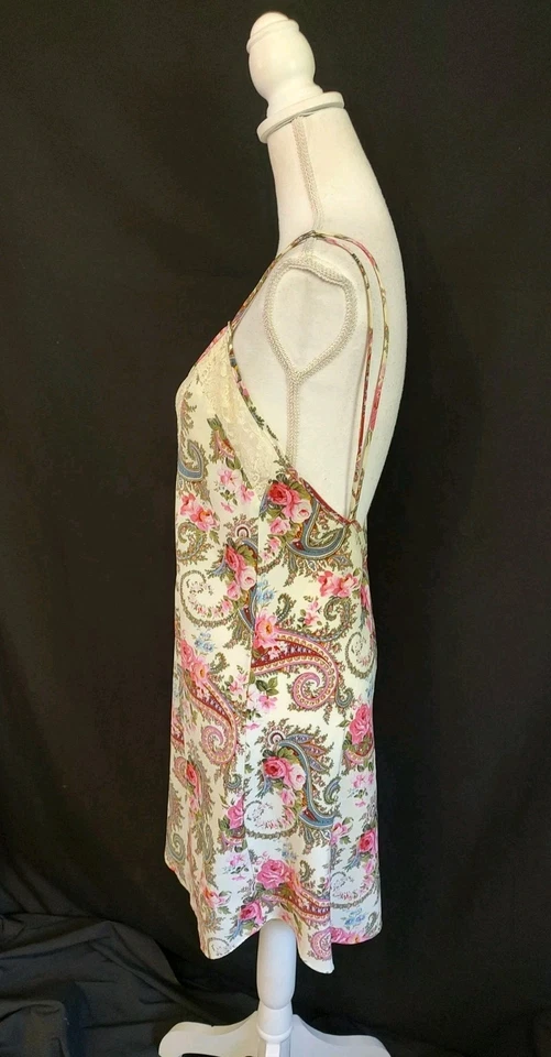 Chemise Slip Victoria’s Secret Vintage Años 80 Etiqueta Dorada Rosa Paisley con Encaje Talla S Foto 4 de 4