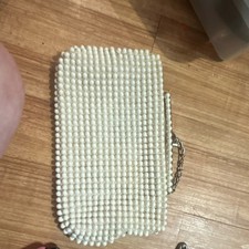 Vintage White Beaded Clutch with Chain Handle