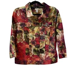 Chico's Watercolor Atalia Linen Blend Floral Jacket Size 2 Large