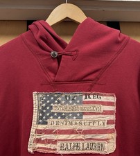 Polo Ralph Lauren Denim Supply Mens Americana Flag Red Hoodie Sweatshirt XL