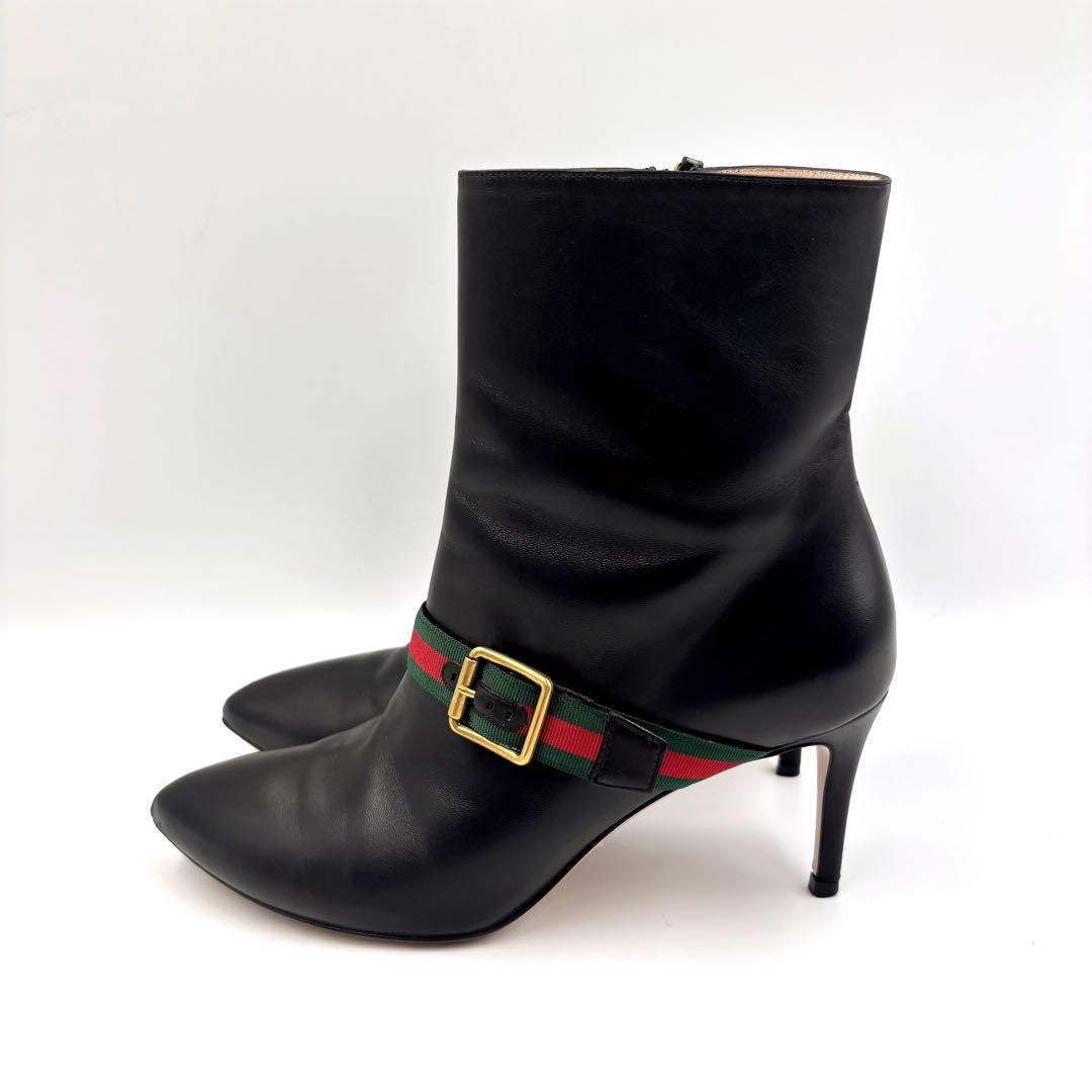 GUCCI Boots Heel Sherry Line Leather Black EU37/US7 116480c thumbnail 4