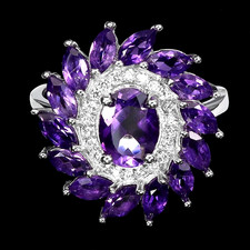 INTENSE PURPLE AMETHYST RING W/WHITE CZ ACCENT 925 STERLING SILVER 14KWGP SZ 8