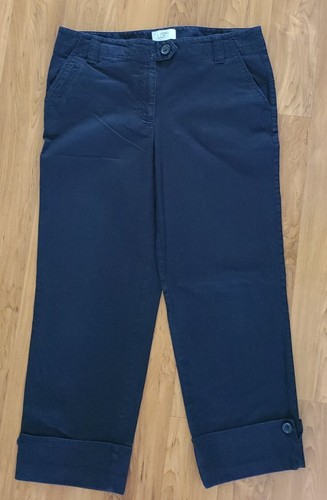 ANN TAYLOR LOFT Sz 4 Black Capri/Crop Khaki Pants Cuffed w Button Detail 30X25 - 第 1/8 張圖片
