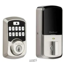 Kwikset-Aura Nickel Single Cylinder Electronic Bluetooth Keypad Smart Deadbolt