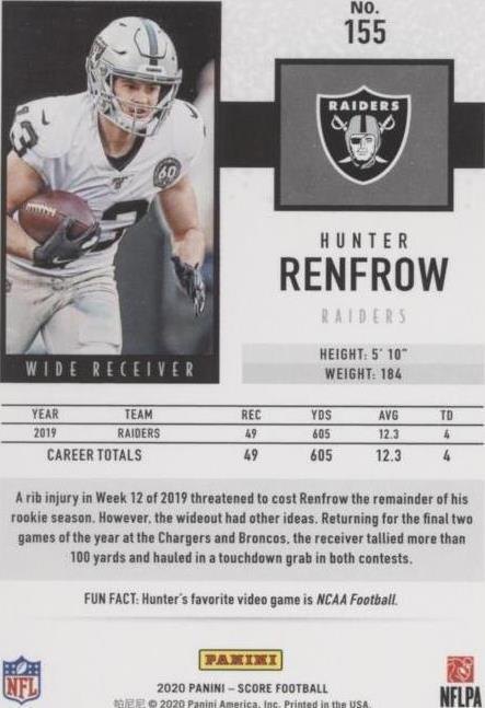 2020 Score Hunter Renfrow #155