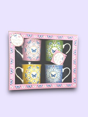Easy Life Porzellan Frühling Kaffeebecher Tasse 4-er Set in Geschenkbox NEU