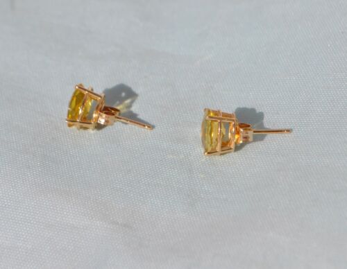 14k Solid Gold Natural Citrine Rose Cut Gemstone Earrings - Studs Oval Golden - Picture 4 of 6
