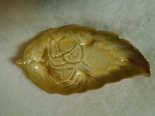 Frankoma #225 Golden Yellow/Brown VINTAGE (Patterned)  Leaf Relish Dish