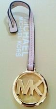 Michael Kors MK Logo Gold Charm Ballet Pink Pebble Leather Handbag Fob Hang Tag