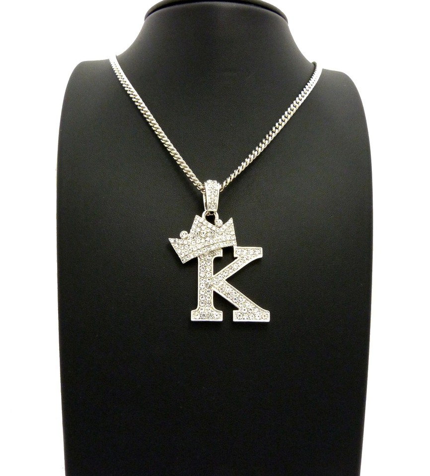 NEW KING 'K' PENDANT & 24" BOX/CUBAN CHAIN HIP HOP NECKLACE XZ160R eBay