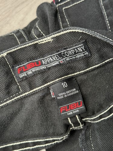 Vintage Y2K Fubu Skater 90s Baggy Wide Carpenter Cargo Jeans Black Boys 10 24x23 - Picture 6 of 7