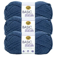 (3 Pack) Lion Brand Yarn 202-406N Basic Stitch Anti Pilling, Deep Denim Heather