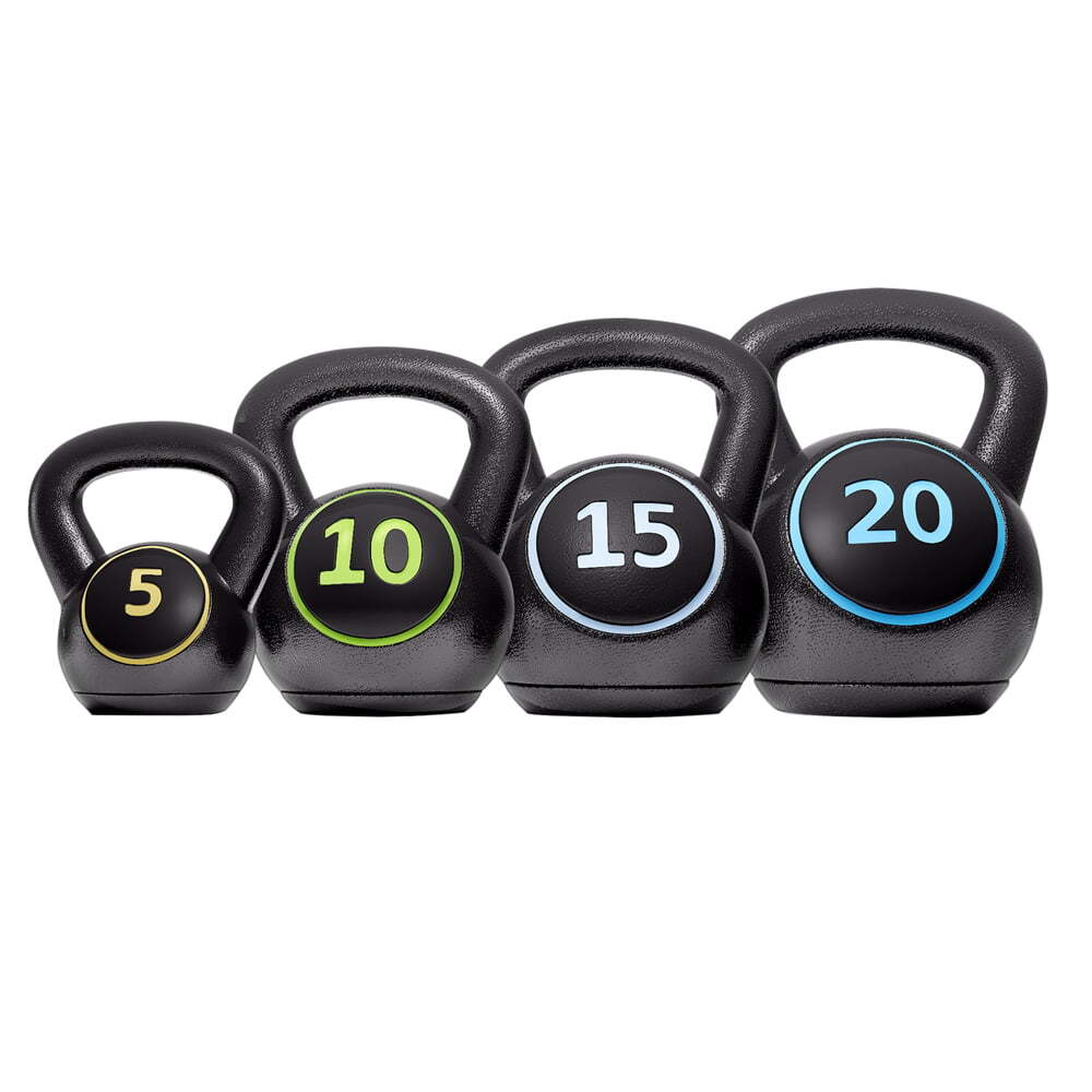 Easyfashion 50 Lbs HDPE Coated Kettlebells Set of 4 - 5 Lbs 10 Lbs 15 Lbs 20 Lbs
