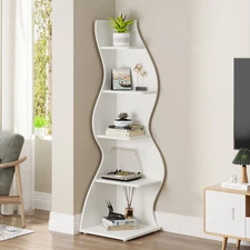 5 Tier Modern Bookcase Bookshelf Wood Corner Shelf Storage Display Rack