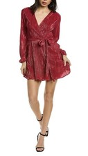 NWT - Bardot Bellissa Burgundy Red Metallic  Pleat Long Sleeve Mini Dress Size M