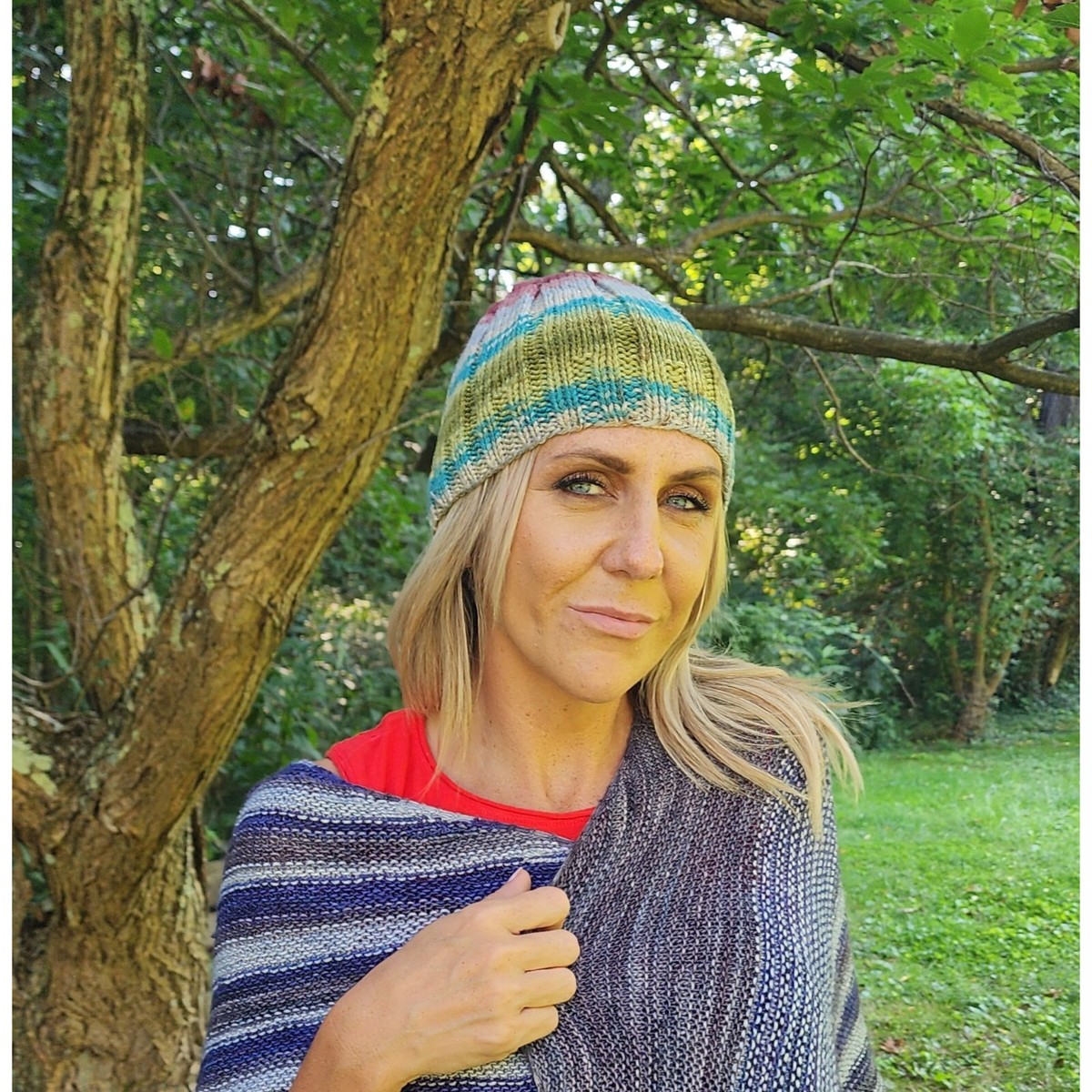 Handmade Rib Knit Green Blue Beanie Toboggan Hat Cap Unisex  display picture 1