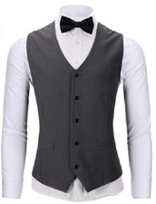 NEW WANNEW Men's Suit Vest Tuxedo Vest with Bow Tie Set Charcoal Large