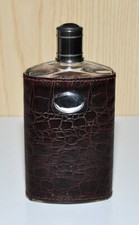 Aquachiara Piccola bottiglia fiaschetta liquore vetro pelle placchetta Argento