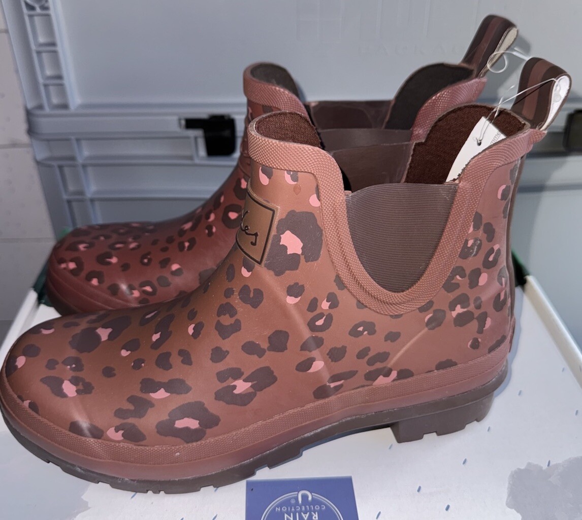Ankle Boots Joules Rainwell Short Height Wellies Tan Leopard