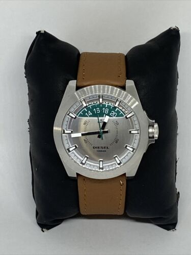 DIesel DZ-1699 Men's Brown Leather Analog Silver Dial Quartz Genuine Watch VK62 - Afbeelding 1 van 12