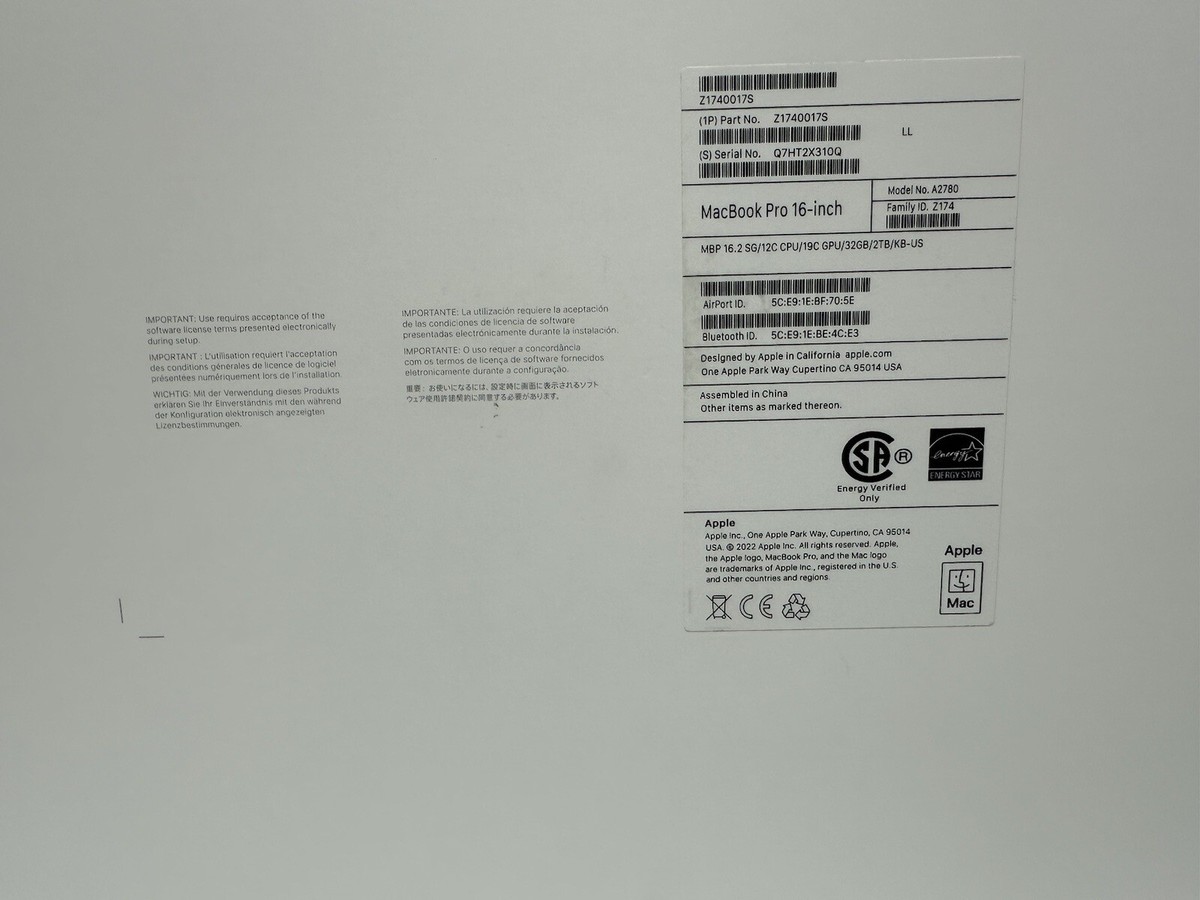APPLE MACBOOK PRO 2022 16