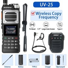 BAOFENG UV-25 WALKIE TALKIE LONG RANGE TRI-POWER TWO WAY RADIO BLUETOOTH MIC KIT