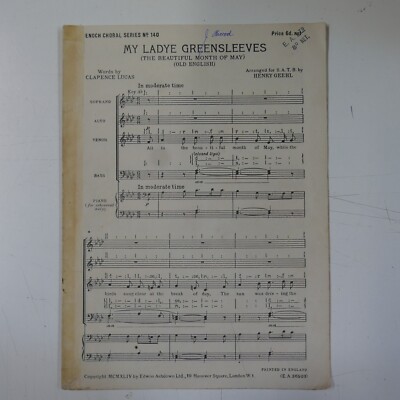vocal score MY LADYE GREENSLEEVES geehl , SATB