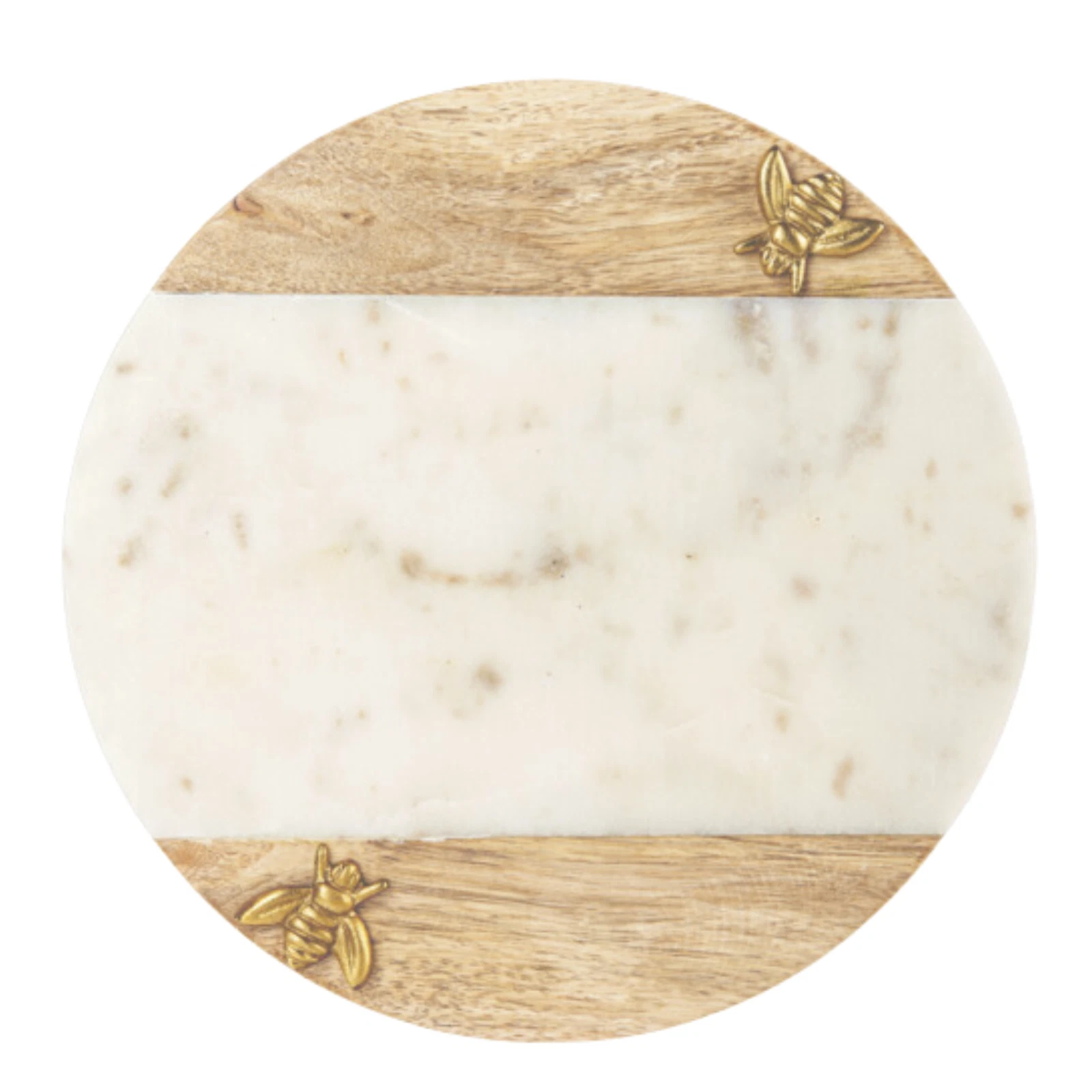 GANZ Round White Marble & Wood Charcuterie/Cutting Board with Gold Bee Accents