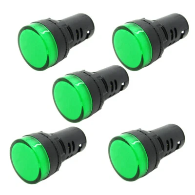 5 x Pure Green 22mm 0.87" 12V DC AC LED Indicator Light Power Signal Panel Lamp - Image 1 of 4