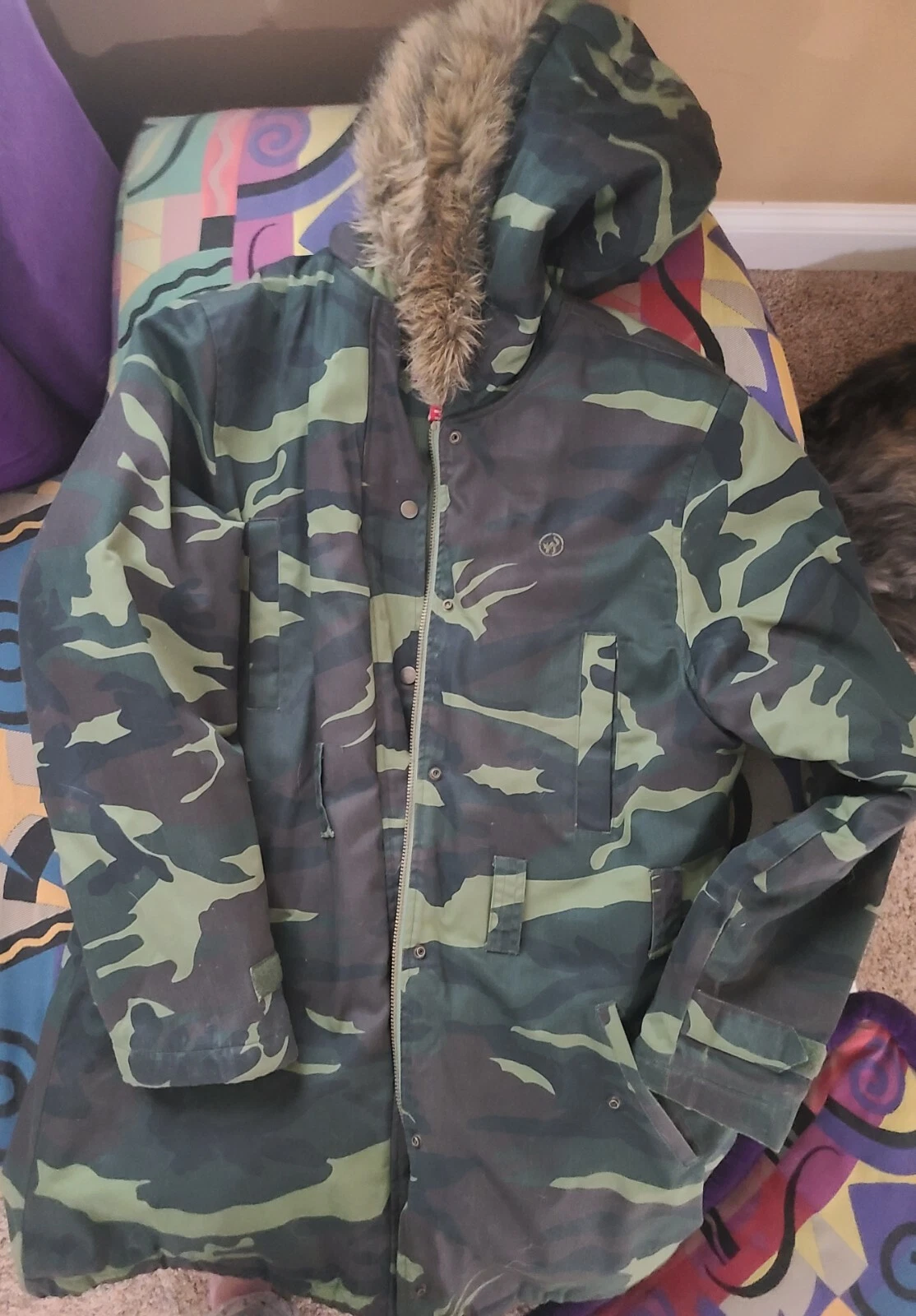 Clench Kiss Camouflage Quilted Trench Coat Women's2XL
