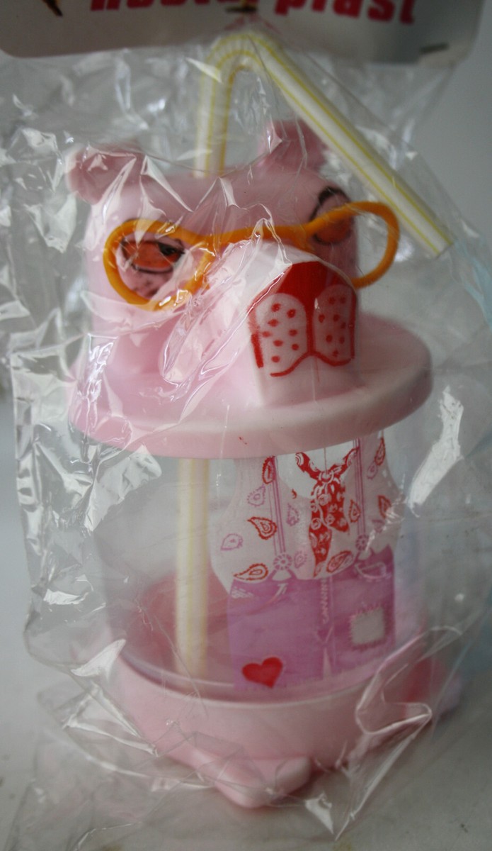 2X RARE VINTAGE 80'S GREEK PINK PANTHER TUMBLER DRINKING BOTTLE