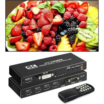 4K 2x2 HDMI DVI Video Wall Controller Processor 1x2/1x3/1x4 Multi Screen Splicer