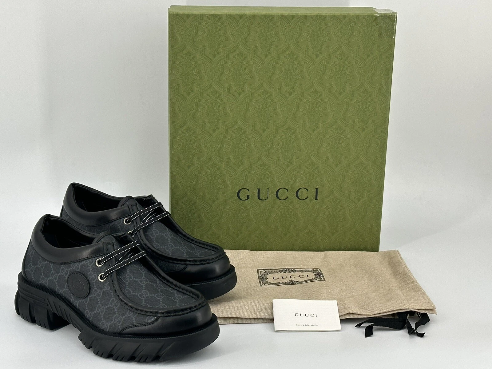 Neuf Original GUCCI Homme Interlocking Lace  Up 674367 Gr UK 11/EU 45 / US 12.