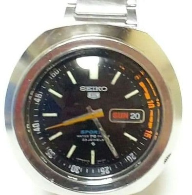 Seiko 6106-6410 Auto 23J Uhr Black Dial Orange Bezel Vintage Used Rare