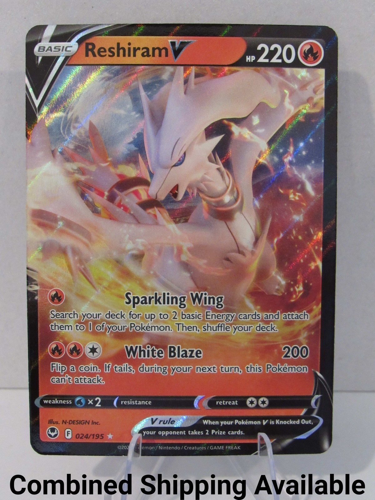 Reshiram V 024/195 SWSH12: Silver Tempest NM Full Art English 17594