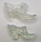Lot 2- Clear Glass Shoe White Opalescent Fenton Hobnail Slipper Cat Head Boot