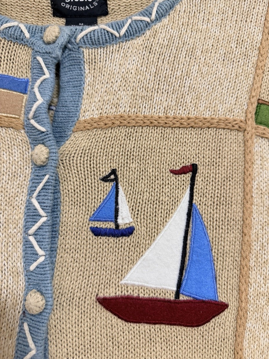 Designers Originals Studio Women's LARGE Sweater Nautical Sailboat Lighthouse View 5