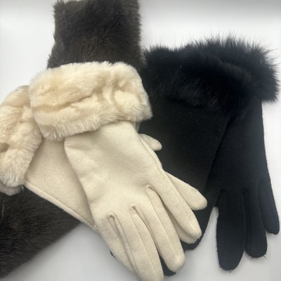 Real Rabbit Fur & Faux Fur Lot Gloves Black White Black Collar Vintage Lot