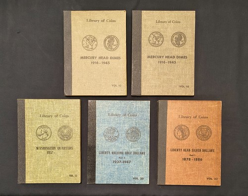 Lot of 5 Vintage Library of Coins  Albums  - Pre Owned