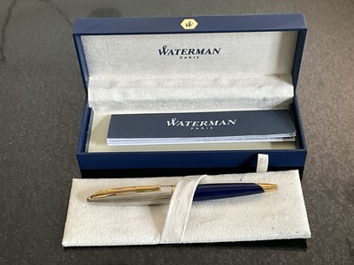 Waterman Carene Deluxe Blue Lacquer And Silver Pen W/ Gold Trim Ballpoint Exc.