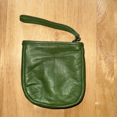 Spring Green Leather Wristlet Small Pouch Bag
