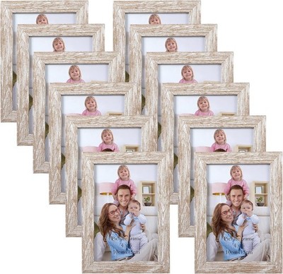 Foto Rahmen Set 12 Stück Holzoptik 10x15 cm Wand oder Tisch Stand
