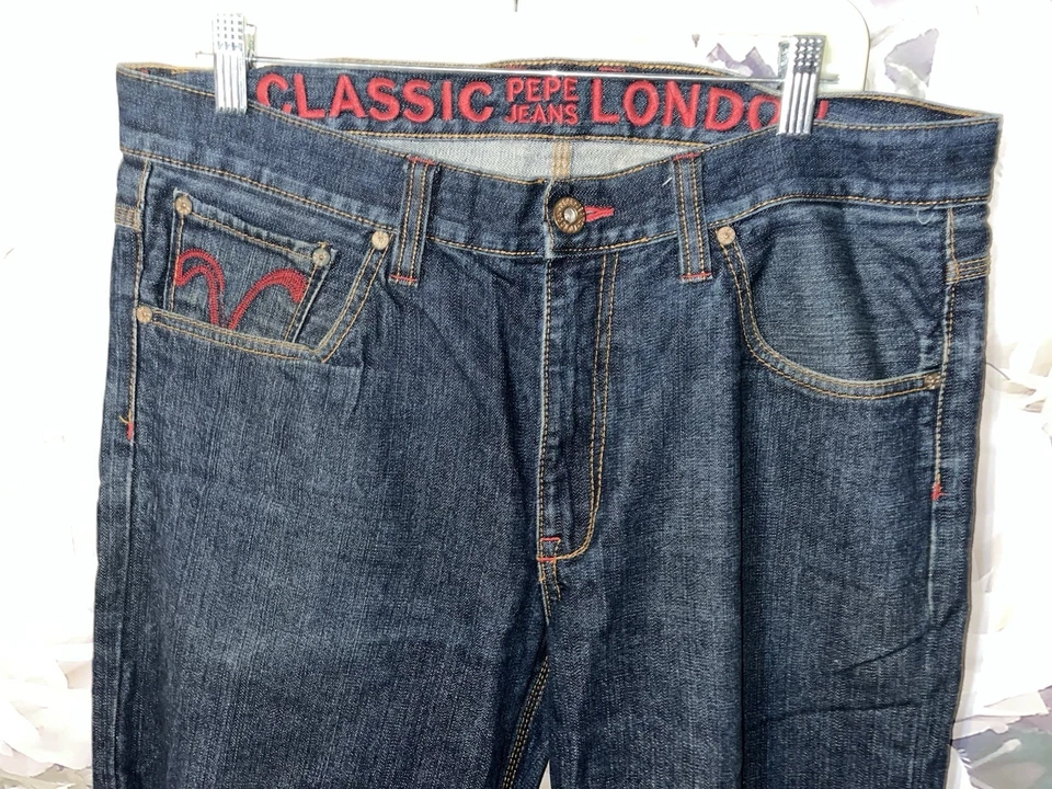 PEPE LONDON Vintage Jeans Baggy Straight Mens Size 34x34 Flap Pockets - Image 4 of 4